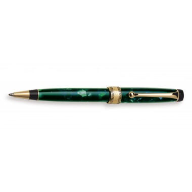 AURORA OPTIMA BALLPOINT PEN IN GREEN AUROLOIDE WITH GOLD PLATED TRIMS