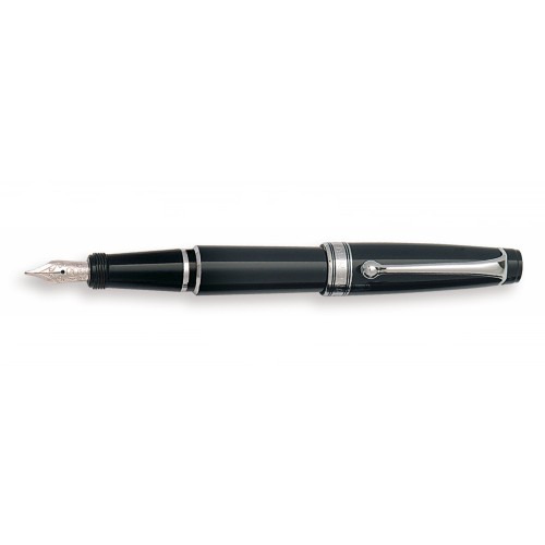 AURORA MINI OPTIMA FOUNTAIN PEN IN BLACK AUROLOIDE WITH CHROME TRIMS