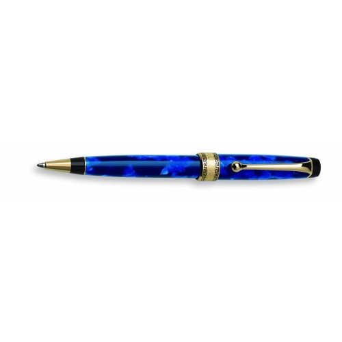 AURORA OPTIMA BALLPOINT PEN IN BLUE AUROLOIDE WITH GOLD PLATED TRIMS