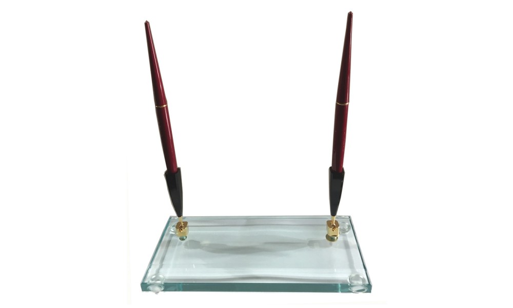 PEN HOLDER BASE With TWO Ballpoint Pen Bordeaux