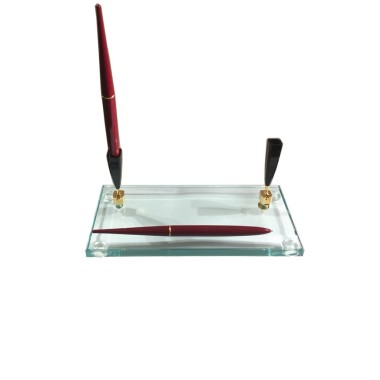 PEN HOLDER BASE With TWO Ballpoint Pen Bordeaux