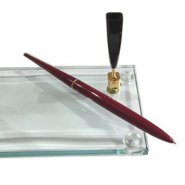 PEN HOLDER BASE With TWO Ballpoint Pen Bordeaux