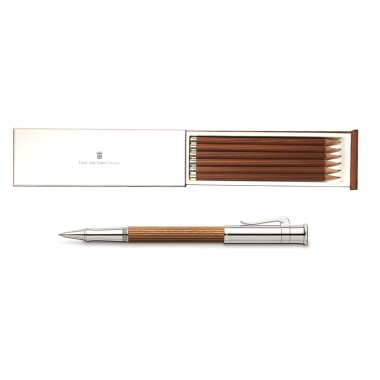 SET GRAF VON FABER-CASTELL ROLLER CLASSIC PERNAMBUCO PLATINUM PLATED CON MATITE IN LEGNO