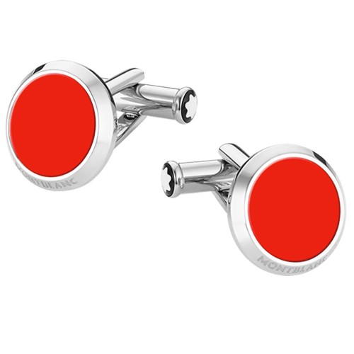 MONTBLANC Cufflinks round in stainless steel with RED resin