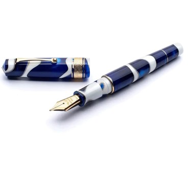 LEONARDO MOMENTO ZERO GRANDE CIELO BLU  8 GOLD NIB  FOUNTAIN PEN